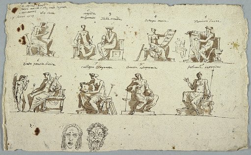Designs for paintings in Montmorency: The Nine Muses and two masks, Tragedy and Comedy