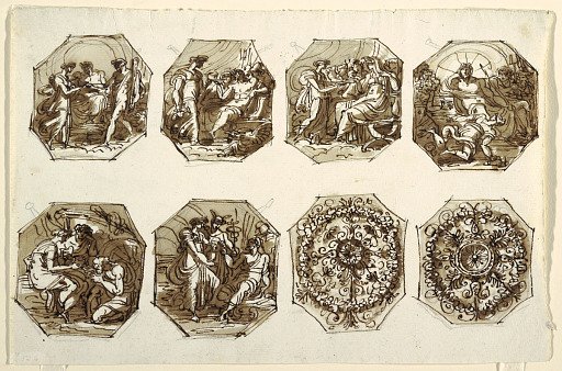 Six Octagonal Compostions, Hercules and Hebe, Two Foliated Ornaments, Sala di Ercole e Ebe, Palazzo Gessi