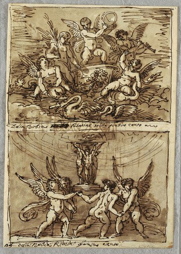 Putti in a Chariot with Dolphins and Swans