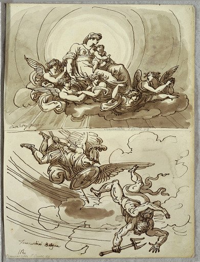 Madonna and Child in Glory, Study after Mastelletta; Angel Gabriel Driving Lucifer from Heaven, Study after Marcantonio Franceschini