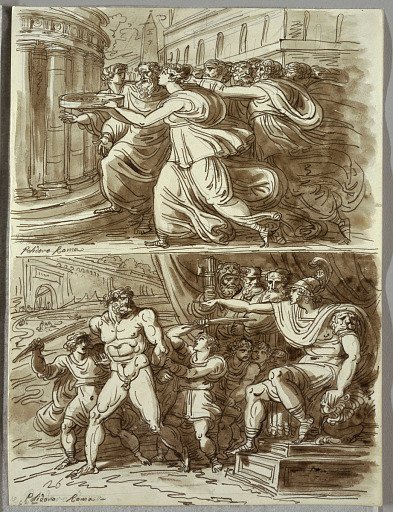The Vestal Tuccia Carries Water in Sieve; Two Studies after Polidoro da Caravaggio