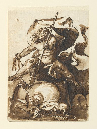 A Fountain with Neptune after Hendrik Goltzius