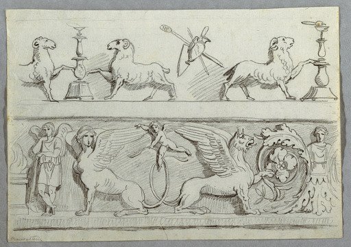 Two Friezes with Rams, Candelabra, Trophies and Putti