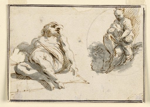 A Sleeping Man and Mother with Baby