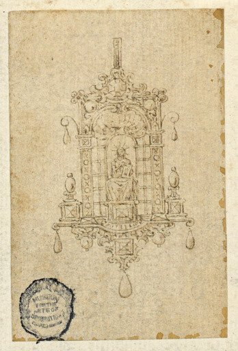 Design for a Pendant with Sitting Woman with Book