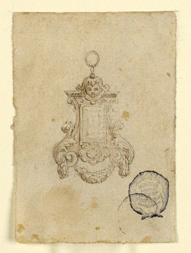 Design for a Pendant with Leaf Volutes and Child's Head