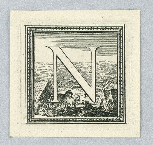 Figural Letter, Capital N from a Story of Louis XIV of France