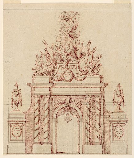 Design for a painted decoration in honor of a French general who had been governor of a crown prince