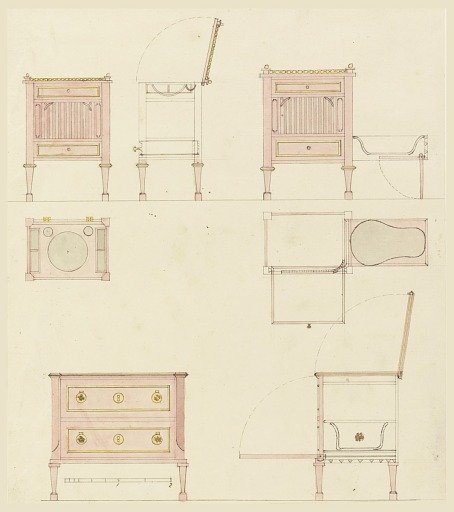 Designs for Mechanical Furniture: Three Washstands with Three Bidets
