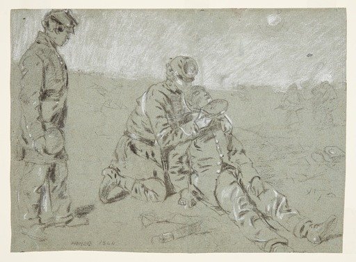 Soldier Giving Water to a Wounded Companion