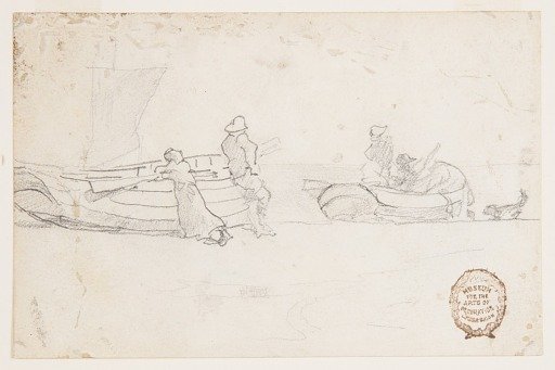 Two Boats on Beach with Figures, Cullercoats, England