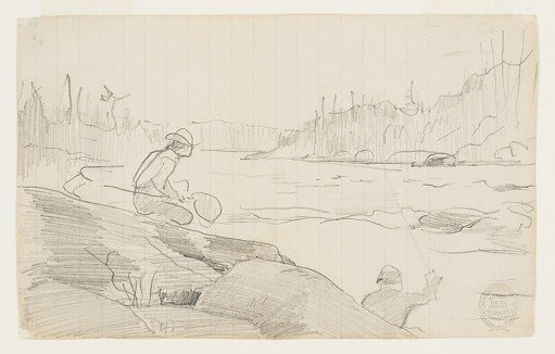 Men Fishing with a Rod and Net