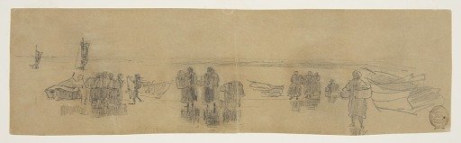 Beach with Four Fishing Boats, Cullercoats, England