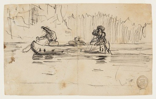 Side View of Canoe with Two Men