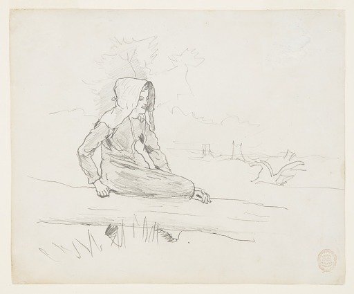 Girl Seated on a Tree Trunk