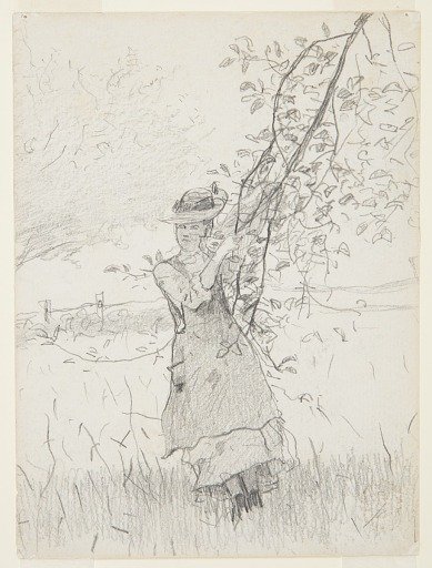 Girl Holding a Branch of an Apple Tree