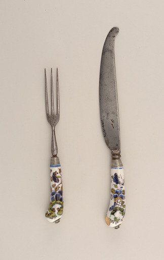 Fork and Knife with Glazed Earthenware Handles