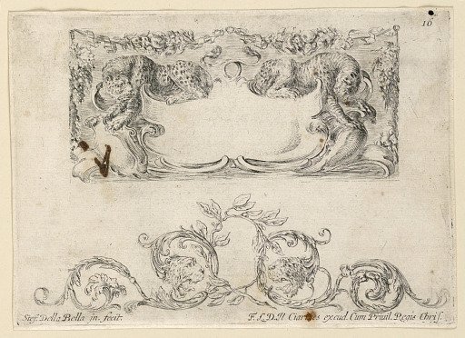 Escutcheon, Rinceaux, No. 16 from "Raccolta di varii cappriccii et nove inventioni di cartelle et ornamenti"