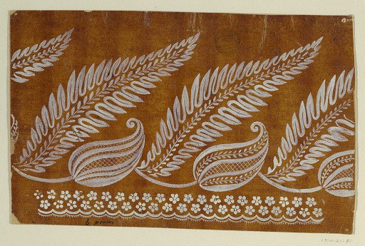 Design for an Embroidered or Woven Horizontal Border of the "Fabrique de St. Ruf," Unfinished, with Alternative Suggestions