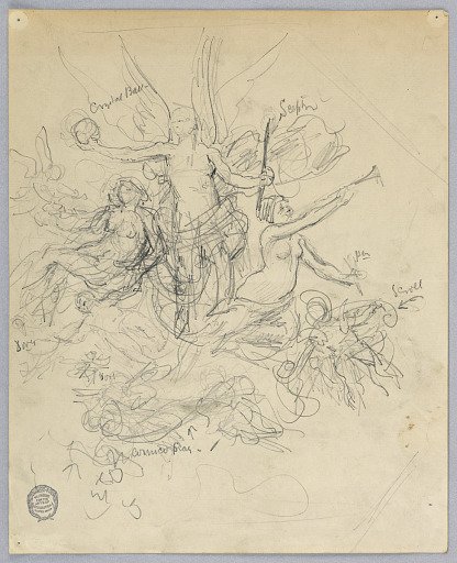Sketch of Winged Figure, Possibly Fortuna