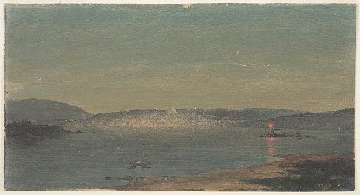 Night View of a Seaport