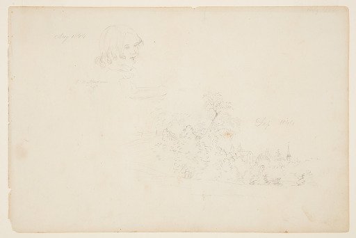 Sketch of C. Waterman with a View of Catskill, New York