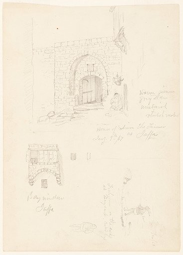Sketches of the House of Semon the Tanner, Jaffa, Palestine (Tel Aviv, Israel) and Fishermen on the Rocks at Beirut, Syria (Lebanon)