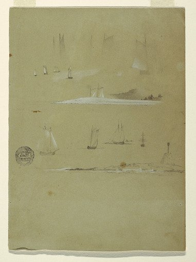Sketches of Schooners and a Day Beacon, Mt. Desert Island, Maine