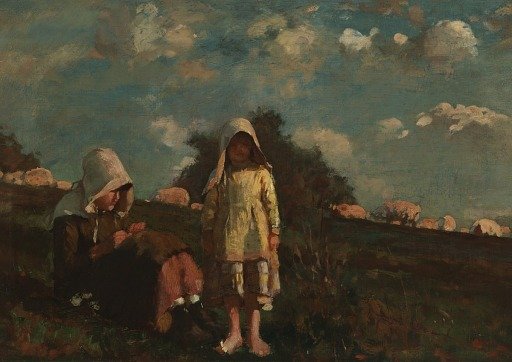 Two Girls with Sunbonnets In a Field