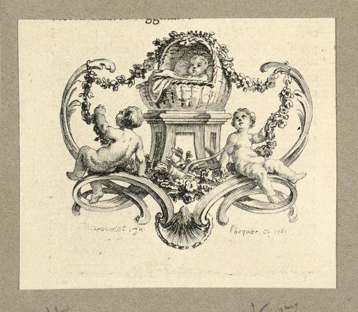 Cherubs Flanking Baby in Basket