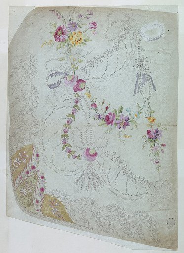 Design for the Embroidery of the Lower Front Part of an Overskirt of the "Fabrique de St. Ruf," Unfinished