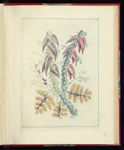 Ornamental Design with Triangular Purple and Red leaves, from Nouvelle suite de cahiers de flerurs naturelle a l'usage des dessinateurs et des peintres, No.1