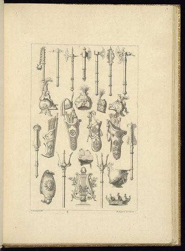 Ornamented Axe, Helmet, Quiver, Shield, and Crown Designs