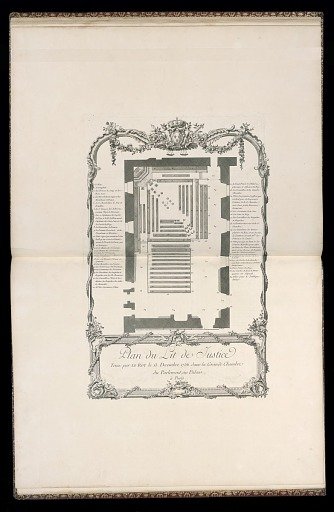 Plan du Lit de Justice Tenu par LE ROY le 13. Decembre 1756. Dans la Grande Chambre du Parlement, au Palais, à Paris