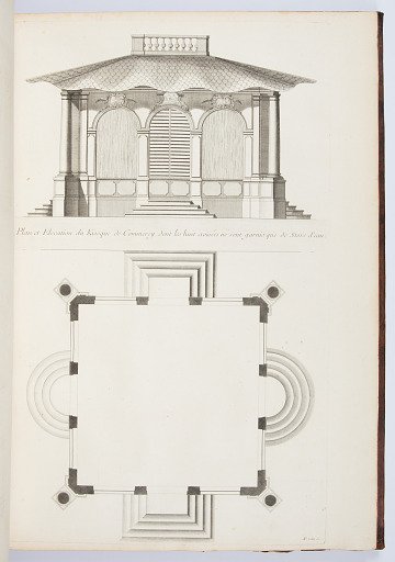 Plan et Elevation du Kiosque de Commercy dont les huit croisées ne sont garnis que de Stors d'eau.
