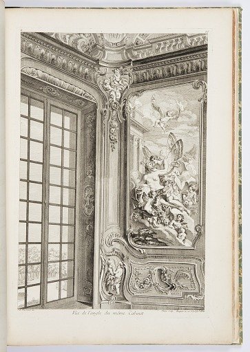Vue de l'angle du même Cabinet; Vue de l'angle du même cabinet, montrant à gauche une grande fenêtre et à droite le tableau de Zéphyr et Flore, 2nd Plate, plate 88 in L'Oeuvre de Juste Aurèle Meissonnier, Paris, 1748