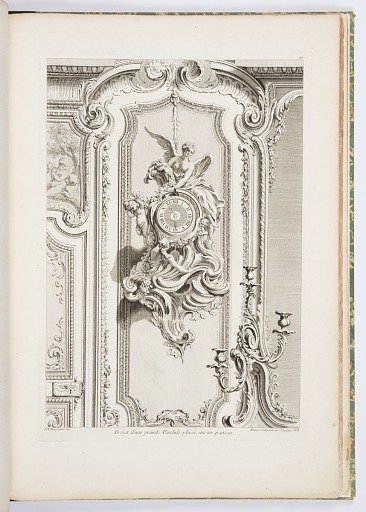 Projet d'une grande Pendule placée sur un paneau (Design for a Pendulum Clock Placed on a Panel), plate 97, in Oeuvres de Juste-Aurèle Meissonnier (Works by Juste-Aurèle Meissonnier)