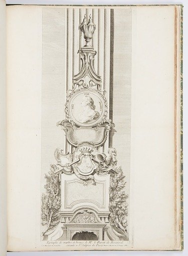 Epitaphe de marbre et bronze de Mr. le Baron de Bezenval (Epitaph in Marble and Bronze for Baron de Bezenval), plate 100, in Oeuvres de Juste-Aurèle Meissonnier (Works by Juste-Aurèle Meissonnier)