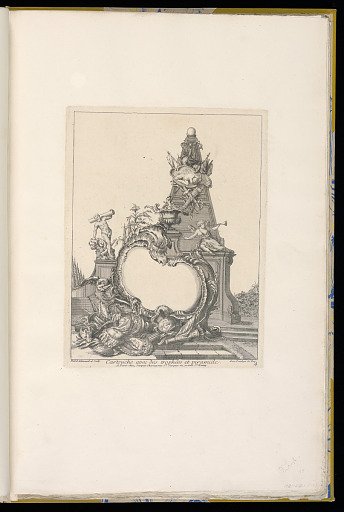 Cartouche avec des trophées et piramide