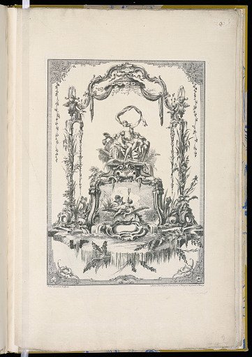 Ornament Panel with a Double Cartouche Showing Venus or Thetis with Her Nymphs and a Fountain