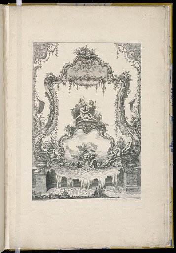 Ornament Panel with a Double Cartouche Showing a River God, a Nymph, and a Fountain