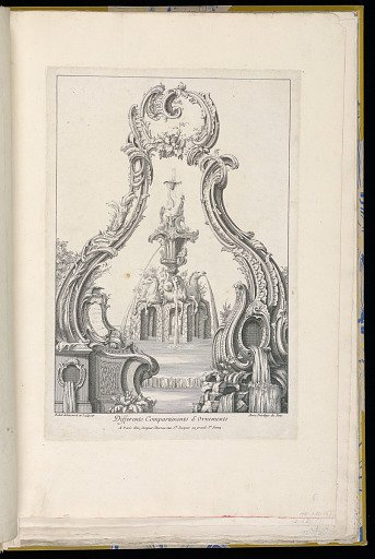 Rocaille Arch and Fountain with a Vase and Sea Horses