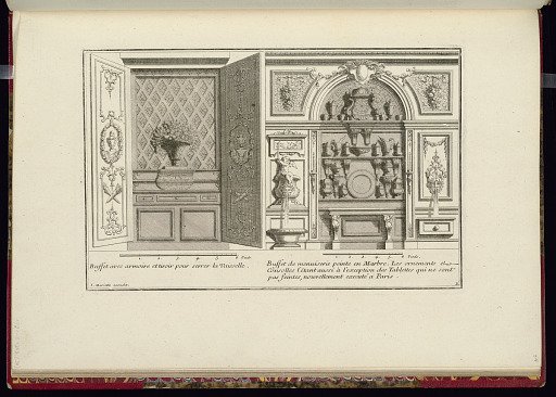 Buffet avec armoire et tiroir pour serrer la vaiselle; Buffet de menuiserie peinte en marbre