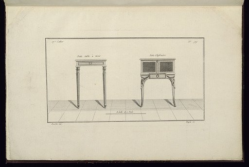 Petite table à tiroir [et] Petite Chiffonière