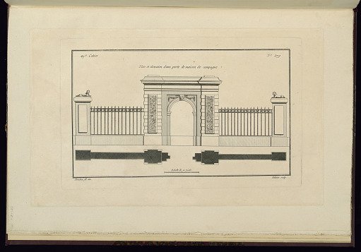 Plan et elevation d'une porte de campagne