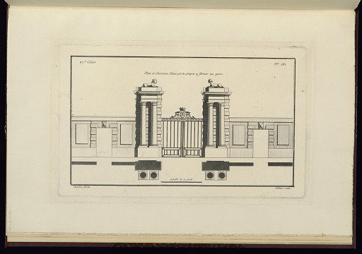 Plan et elevation d'une porte propre a fermer un parc
