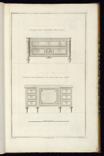 Elevation d'une Commode à deux tiroirs [et] Elevation d'une Commode à six tiroirs avec une Caisse