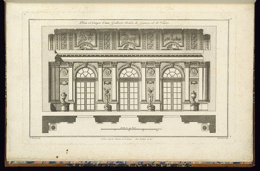 Plan et Coupe d'une Gallerie Ornée de figures et de Vases