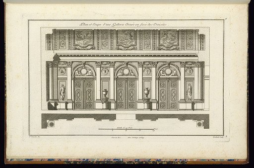 Plan et Coupe d'une Gallerie Ornée en face des Croisées