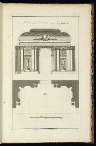 Plan et Coupe d'un Sallon au bout d'une Gallerie